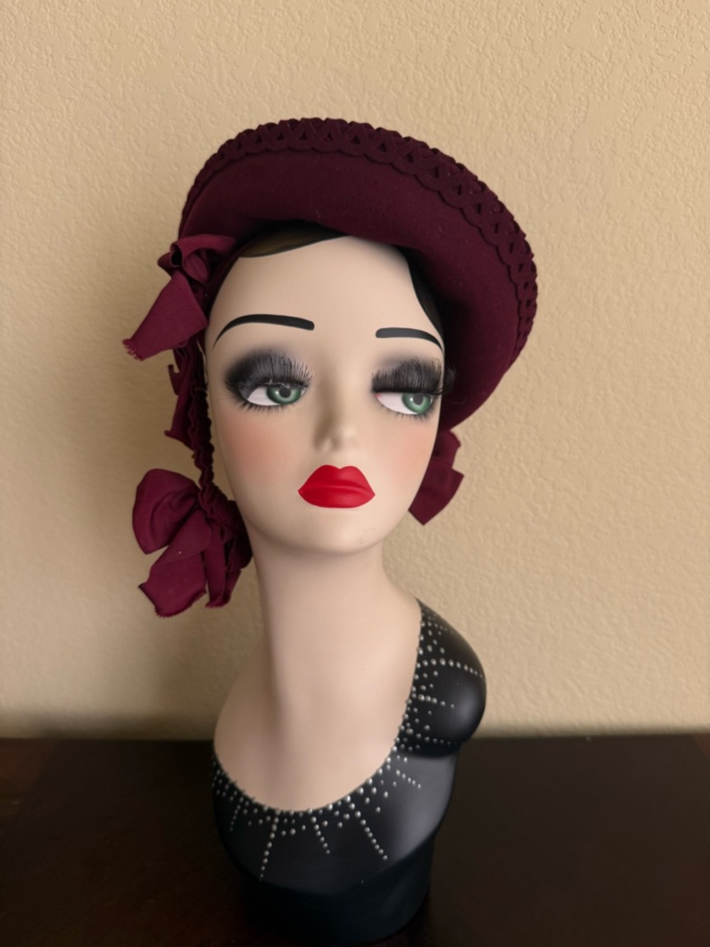 True Vintage Burgundy Women's Hat with Bows